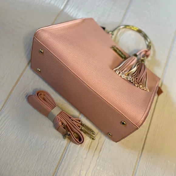 Vegan Leather [bebe] Pink NWT Convertible Handbag | Purse Tassels Gold Hardware - Picture 5 of 16